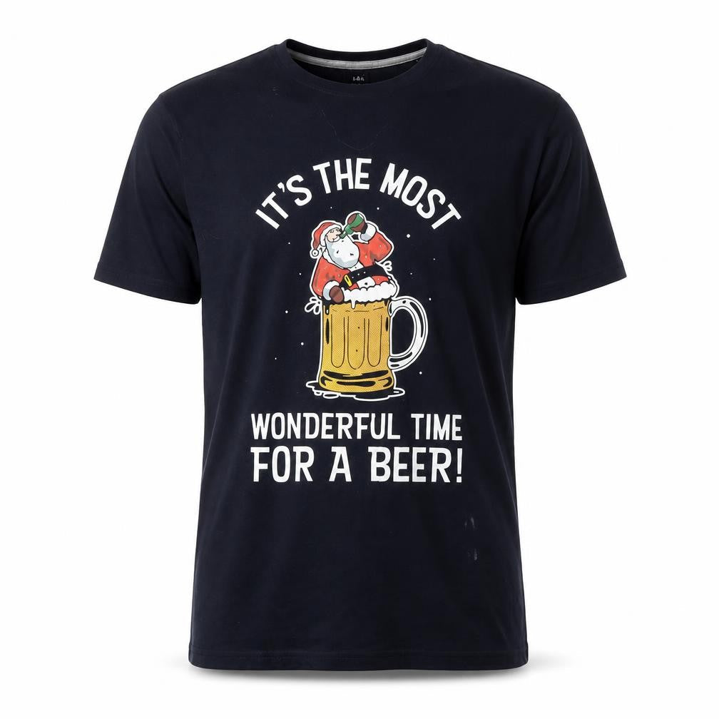 Marks and Spencer Men's Blue Christmas Beer Santa T-Shirt L