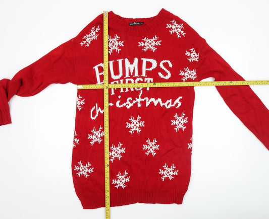 Boohoo Women's Red Maternity Christmas Jumper Size M/L Crew Neck Knit