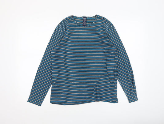 Lands' End Women's Blue Striped Long Sleeve Cotton T-Shirt XS