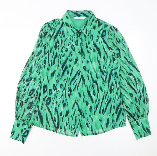 Michelle Keegan Women’s Green Animal Print Long Sleeve Blouse Size 8