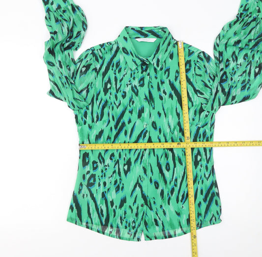 Michelle Keegan Women’s Green Animal Print Long Sleeve Blouse Size 8
