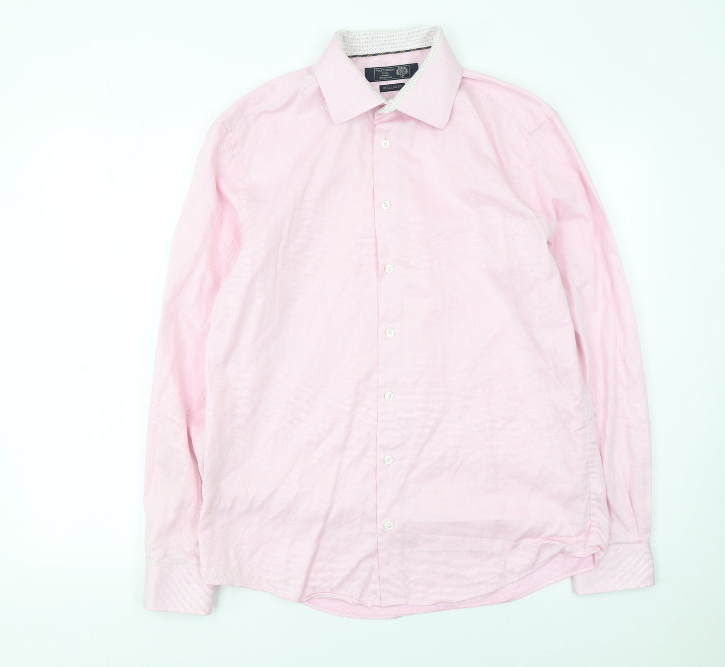 Paul Costelloe Living Men's Pink Medium Cotton Long Sleeve Dress Shirt