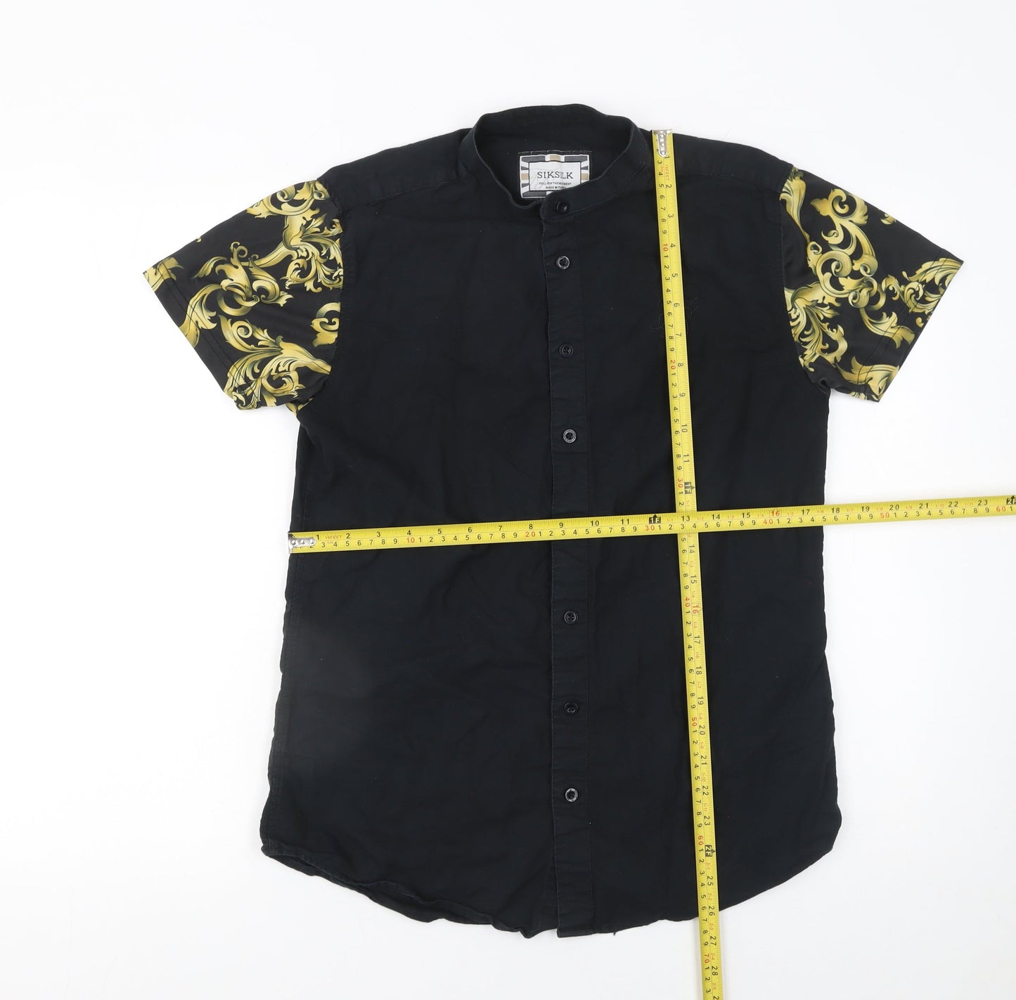 SikSilk Men's Black and Gold Short Sleeve T-Shirt M Baroque Style