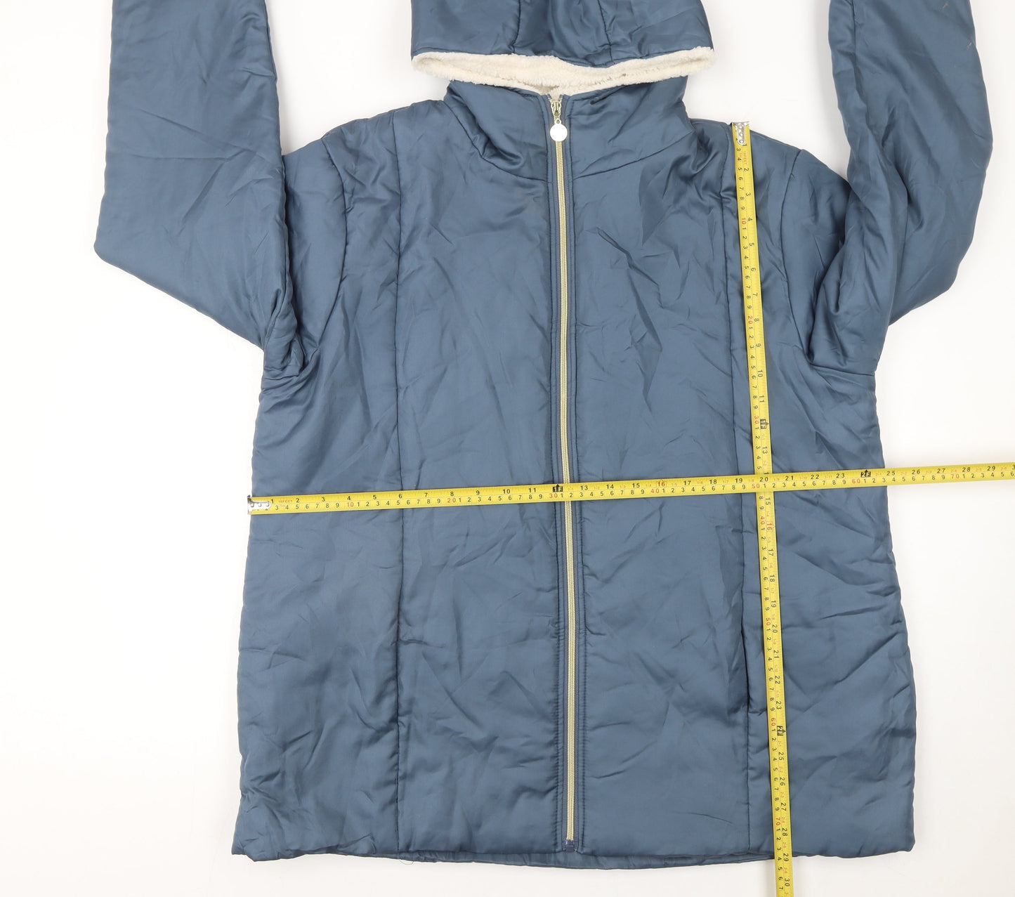 Nathalie Andersen Women Blue L Puffer Jacket Hooded Lined Zip Winter Coat