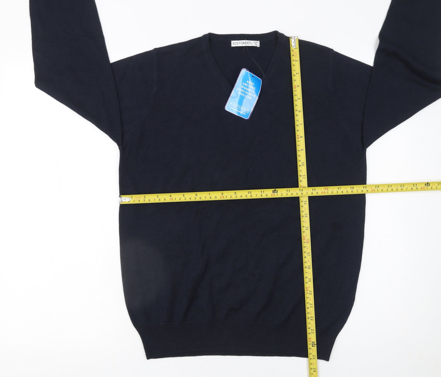 Kustom Kit Women's Black V-Neck Long Sleeve Cotton Blend Jumper Size 12
