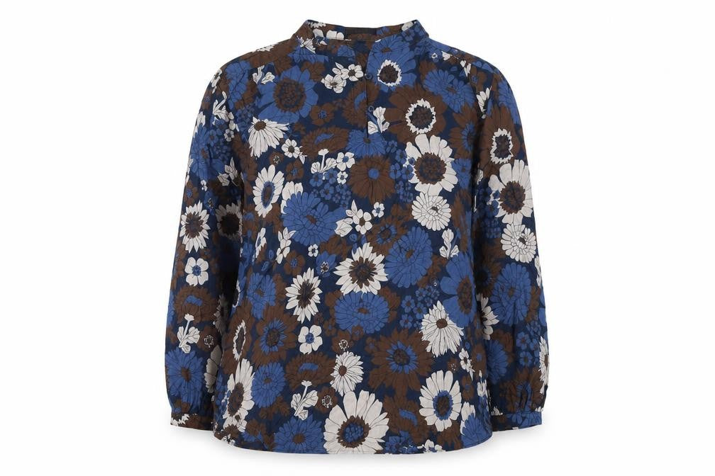 Opus Womens Blue Floral Cotton Long Sleeve Blouse Size 10