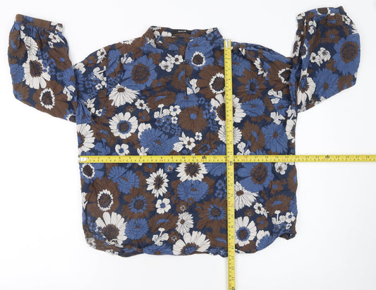 Opus Womens Blue Floral Cotton Long Sleeve Blouse Size 10