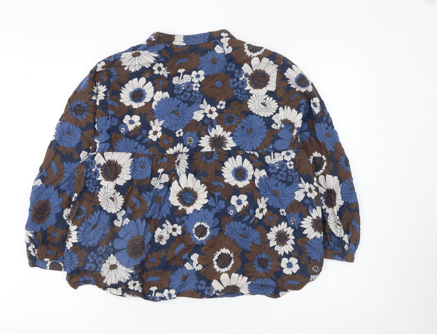 Opus Womens Blue Floral Cotton Long Sleeve Blouse Size 10