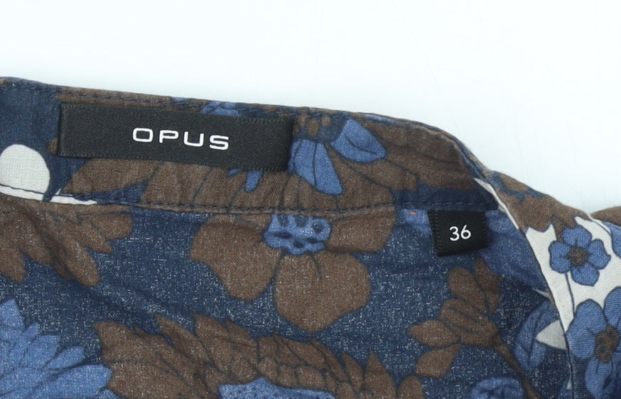 Opus Womens Blue Floral Cotton Long Sleeve Blouse Size 10