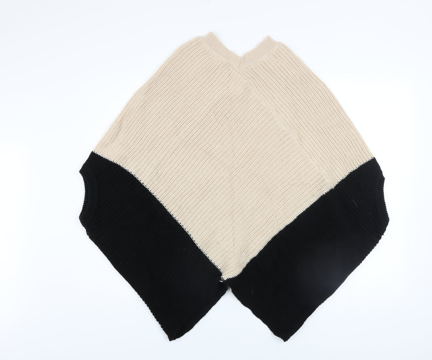 Pennyblack Women Beige Black Wool Cape Poncho Jumper L