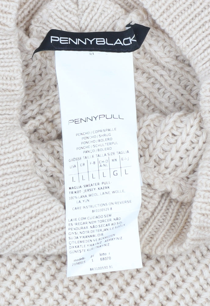 Pennyblack Women Beige Black Wool Cape Poncho Jumper L