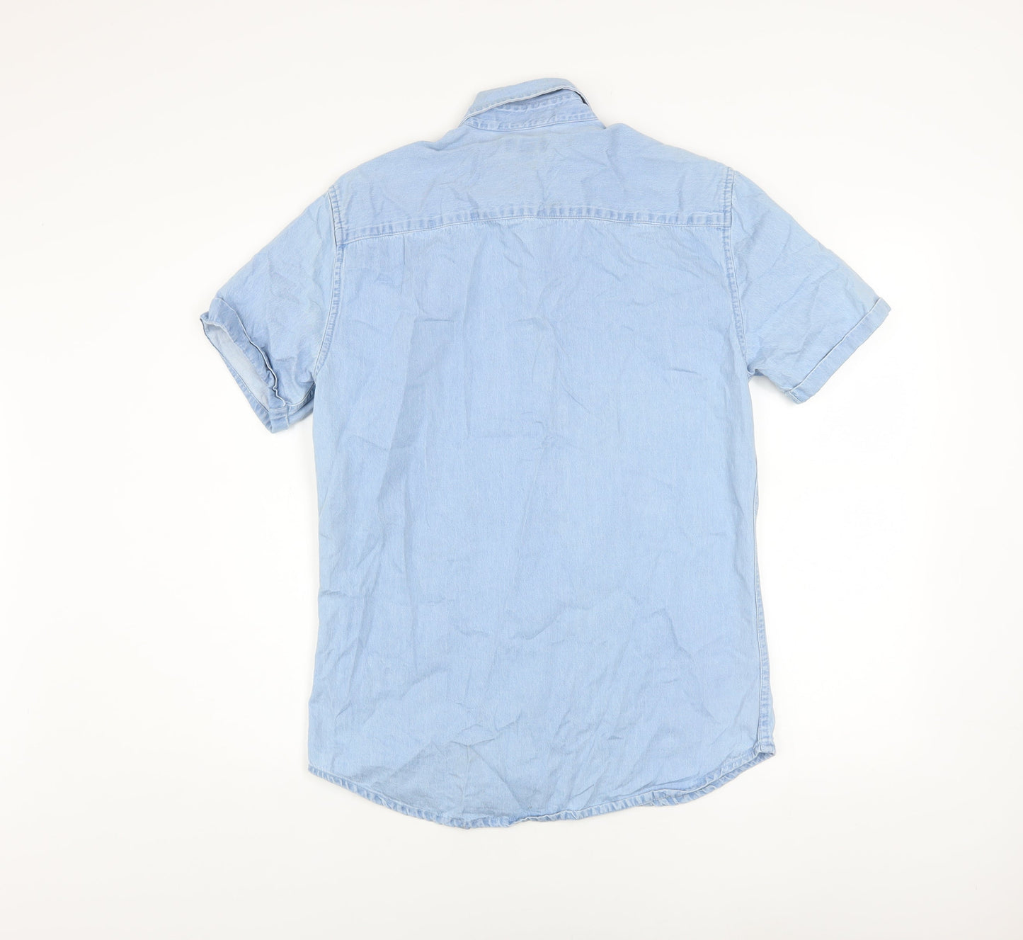 New Look Men Blue Cotton Short Sleeve Button-Up Shirt S