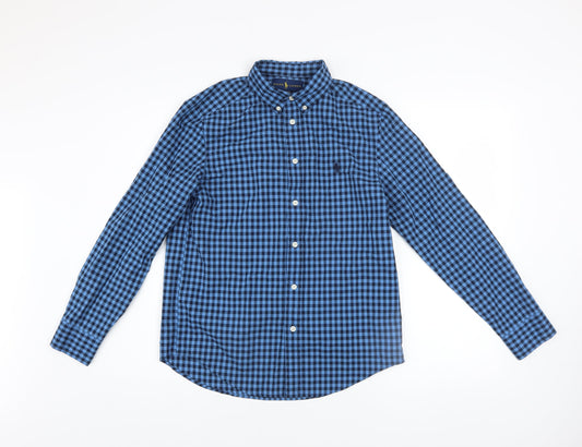 Ralph Lauren Boys Blue Check Button-Up Long Sleeve Shirt Size 14-16