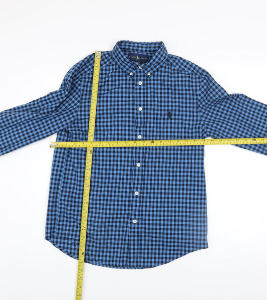 Ralph Lauren Boys Blue Check Button-Up Long Sleeve Shirt Size 14-16