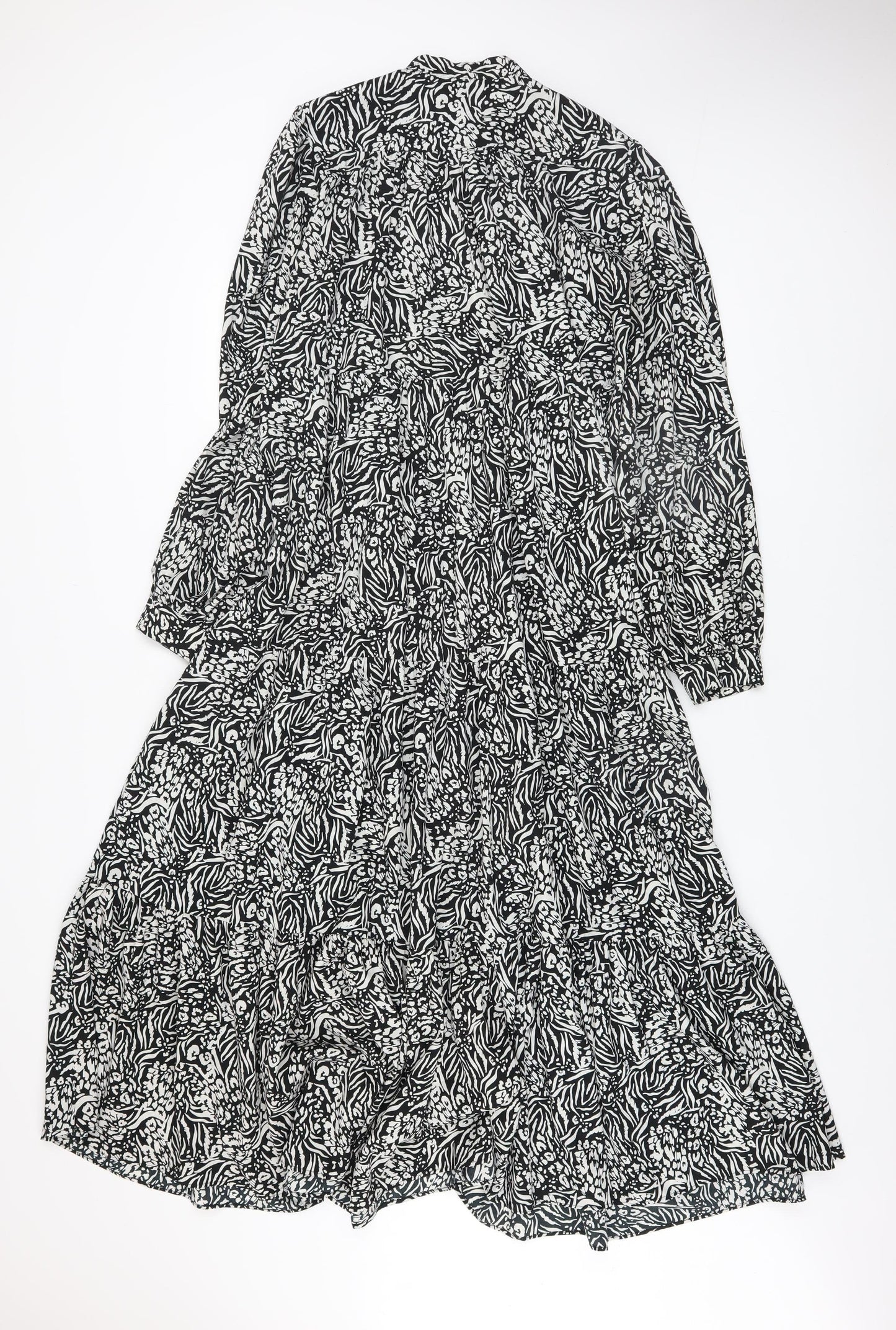 Topshop Women's Black Animal Print Midi Fit & Flare Dress Size 10