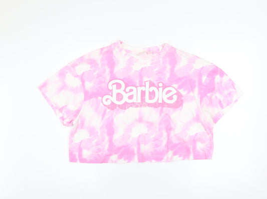 Barbie The Movie Pink Tie-Dye Cropped T-Shirt Women's L Trendy Casual Top