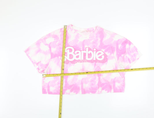 Barbie The Movie Pink Tie-Dye Cropped T-Shirt Women's L Trendy Casual Top