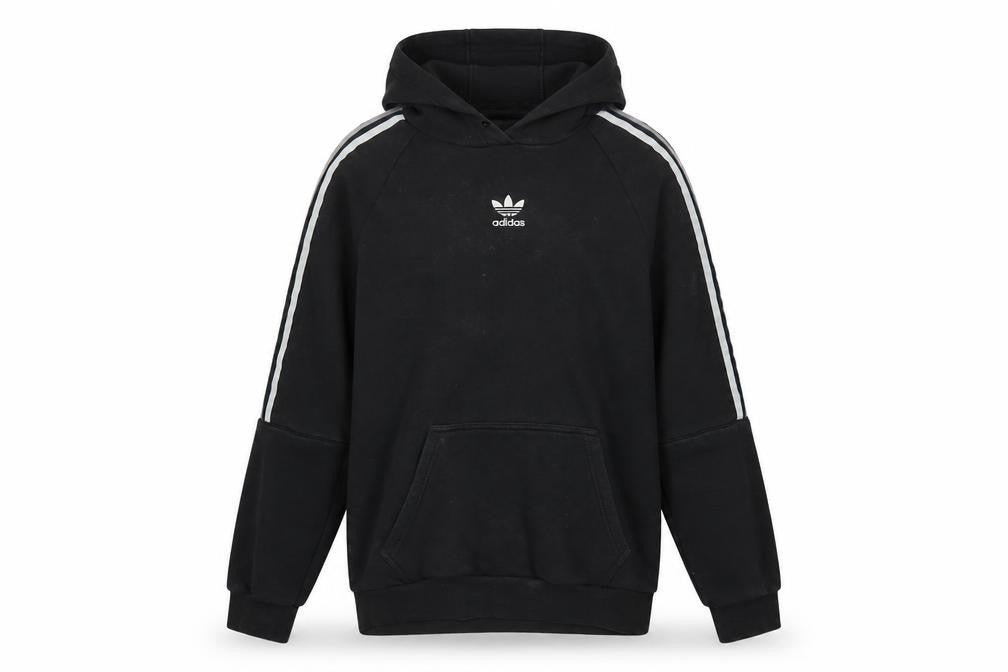 Front view of Adidas Men's Black Pullover Hoodie, size S, Logo Fleece Sweatshirt