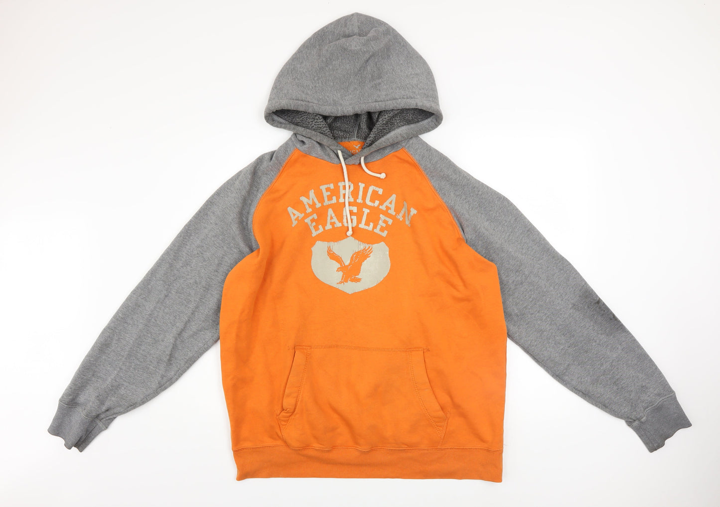 American Eagle Men's Orange Grey Hoodie L Classic Fit Pullover