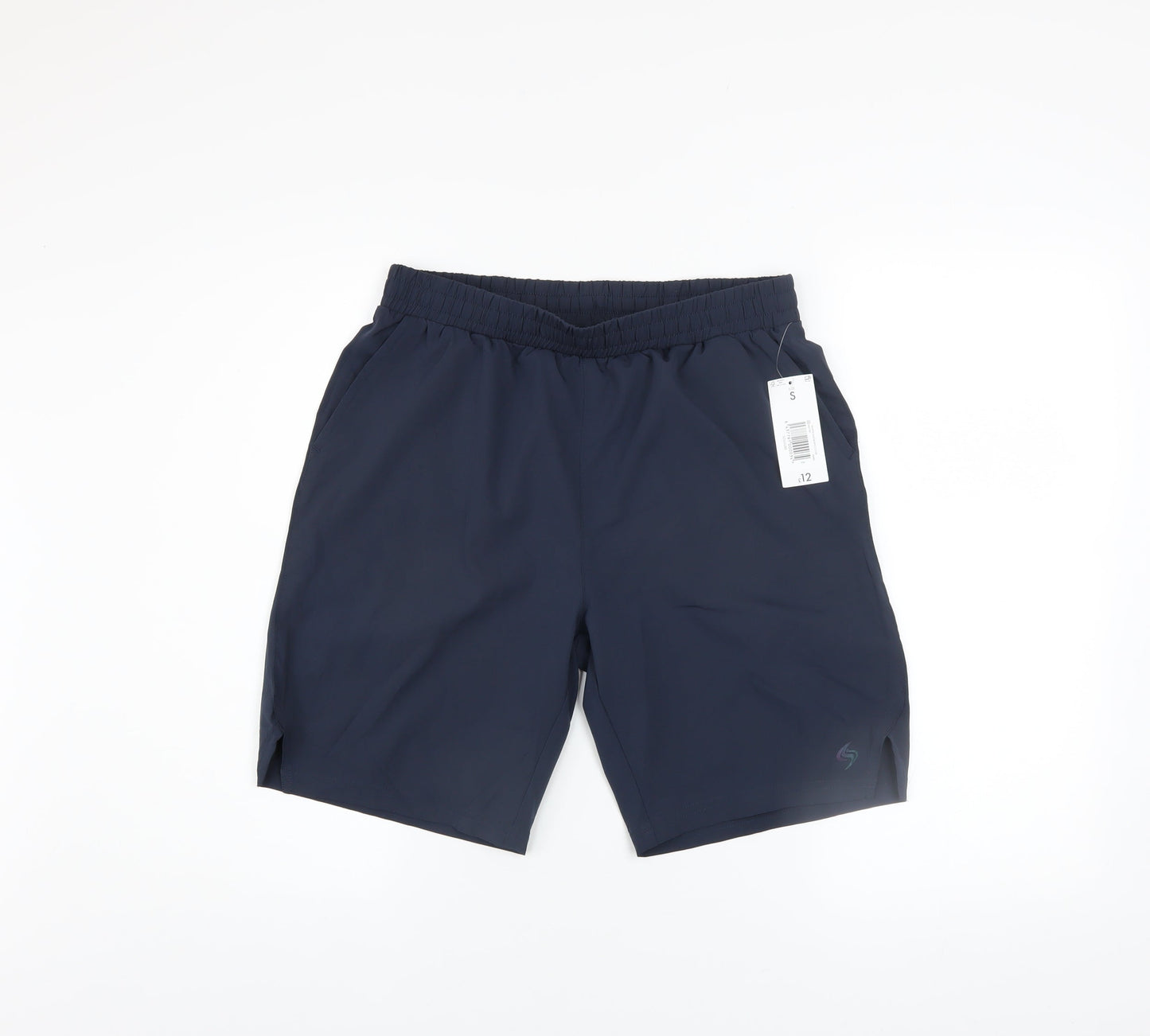 Souluxe Men's Navy Blue Small Athletic Shorts, Elastic Waist, Quick Dry