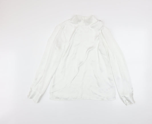 Savida Women’s White High Neck Long Sleeve Satin Blouse XS