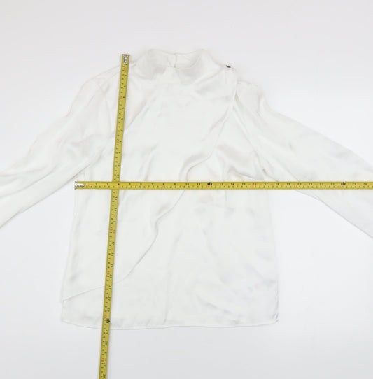 Savida Women’s White High Neck Long Sleeve Satin Blouse XS