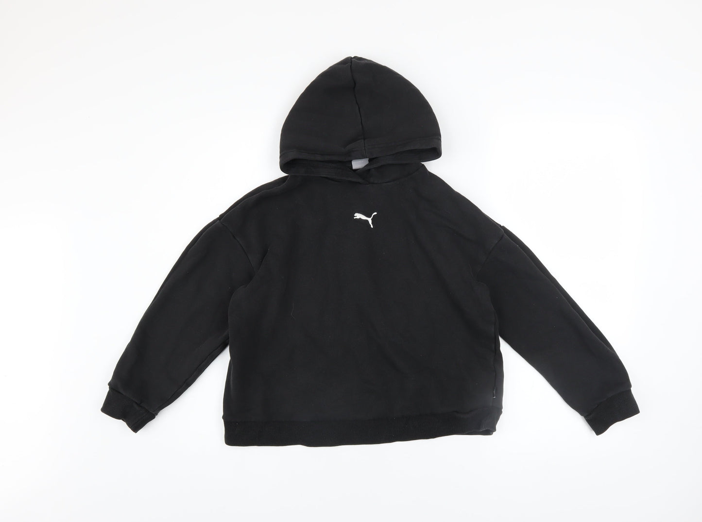 Puma Boys Black 13-14 Years Pullover Hoodie Cotton Blend Logo Sweatshirt