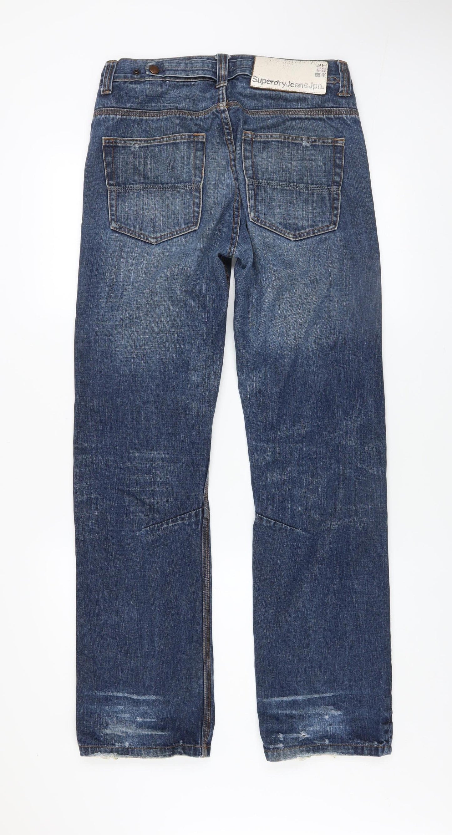 Superdry Mens Blue Straight Jeans Size 30 Distressed Denim