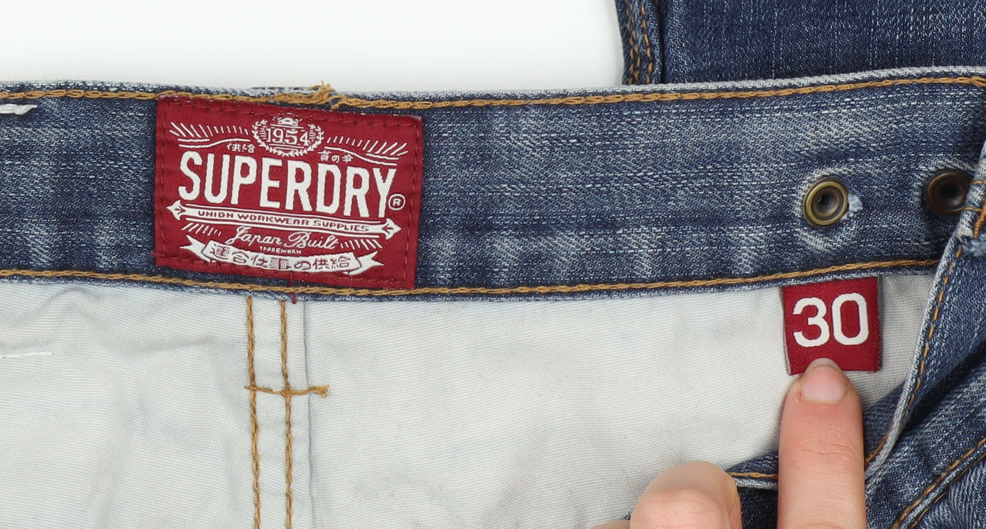 Superdry Mens Blue Straight Jeans Size 30 Distressed Denim