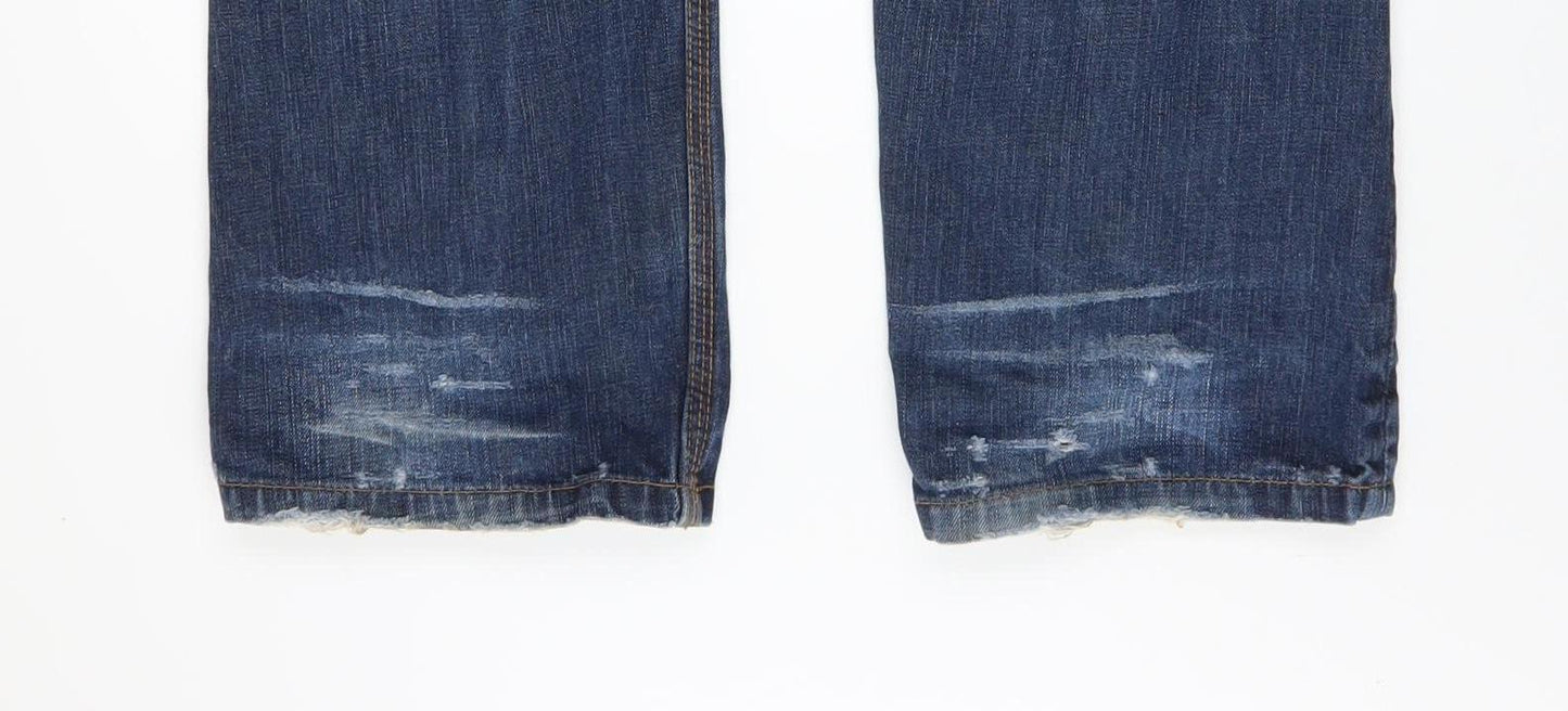 Superdry Mens Blue Straight Jeans Size 30 Distressed Denim