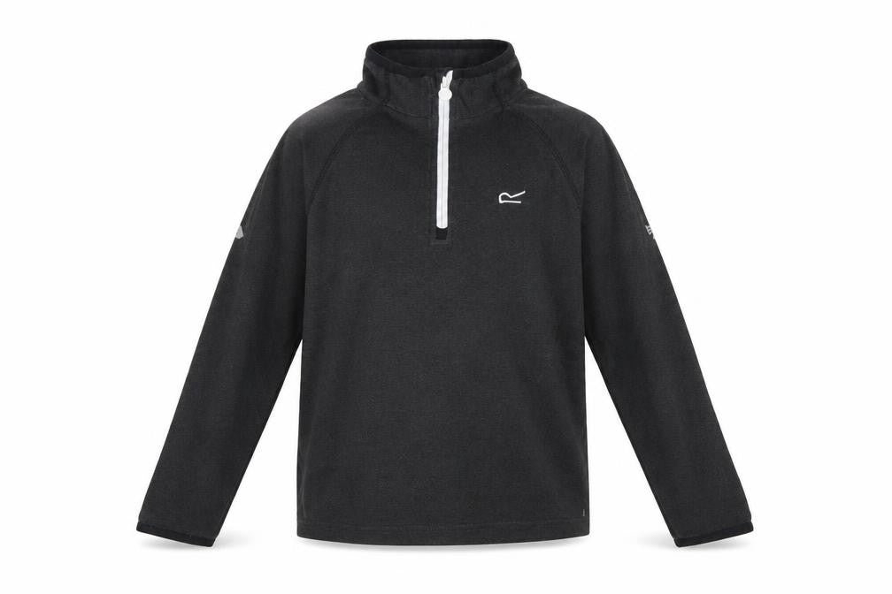 Front view of Regatta boys’ black 13 years fleece quarter zip pullover sweatshirt