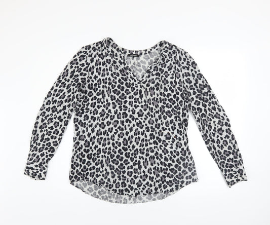 Olsen Womens Grey Animal Print Viscose Long Sleeve Blouse Size 12
