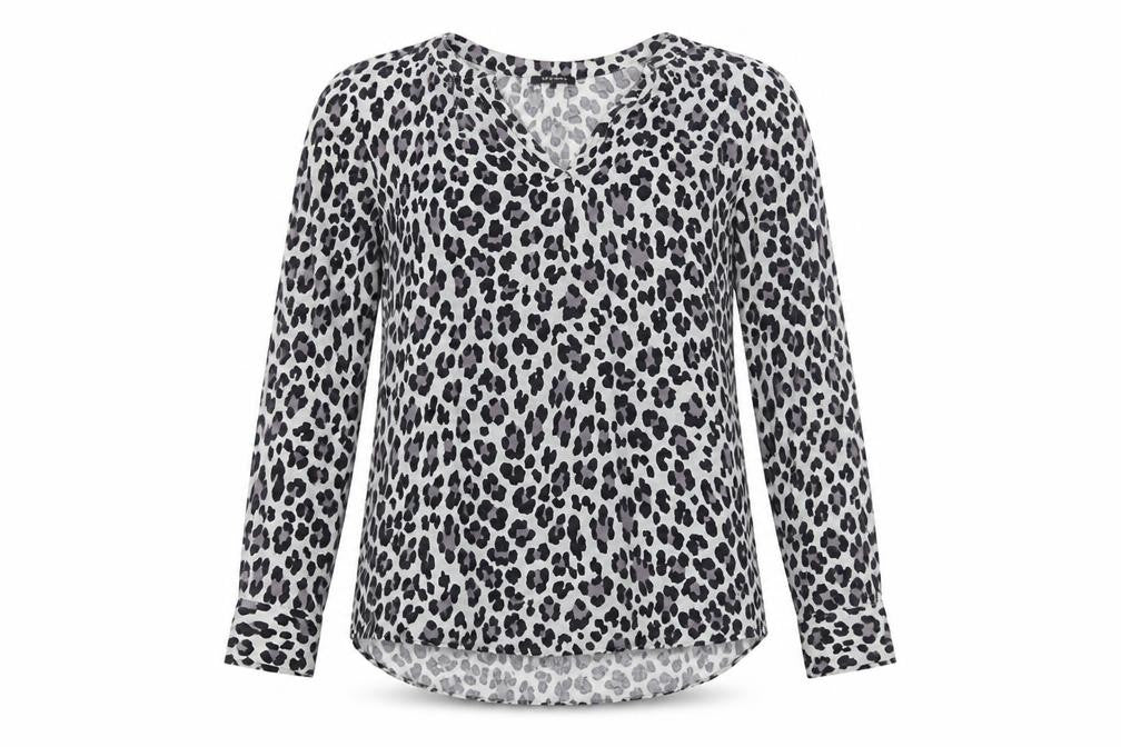 Olsen Womens Grey Animal Print Viscose Long Sleeve Blouse Size 12