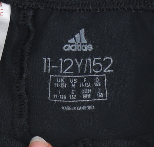 Adidas Girls Black 11-12 Years Athletic Shorts Cotton Stretch Activewear