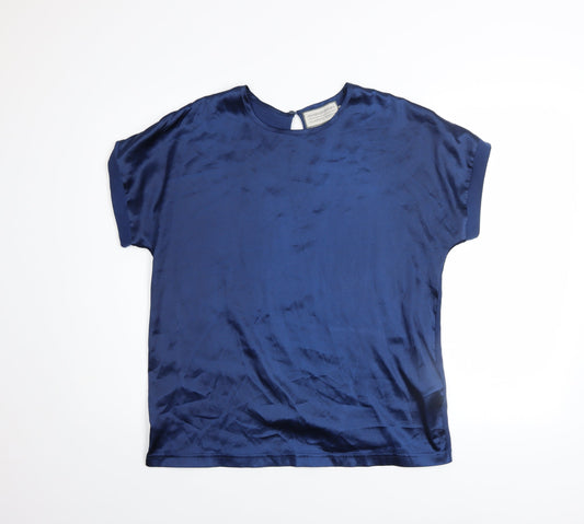 Lennon Courtney Blue Satin Crew Neck Women's Blouse Size M