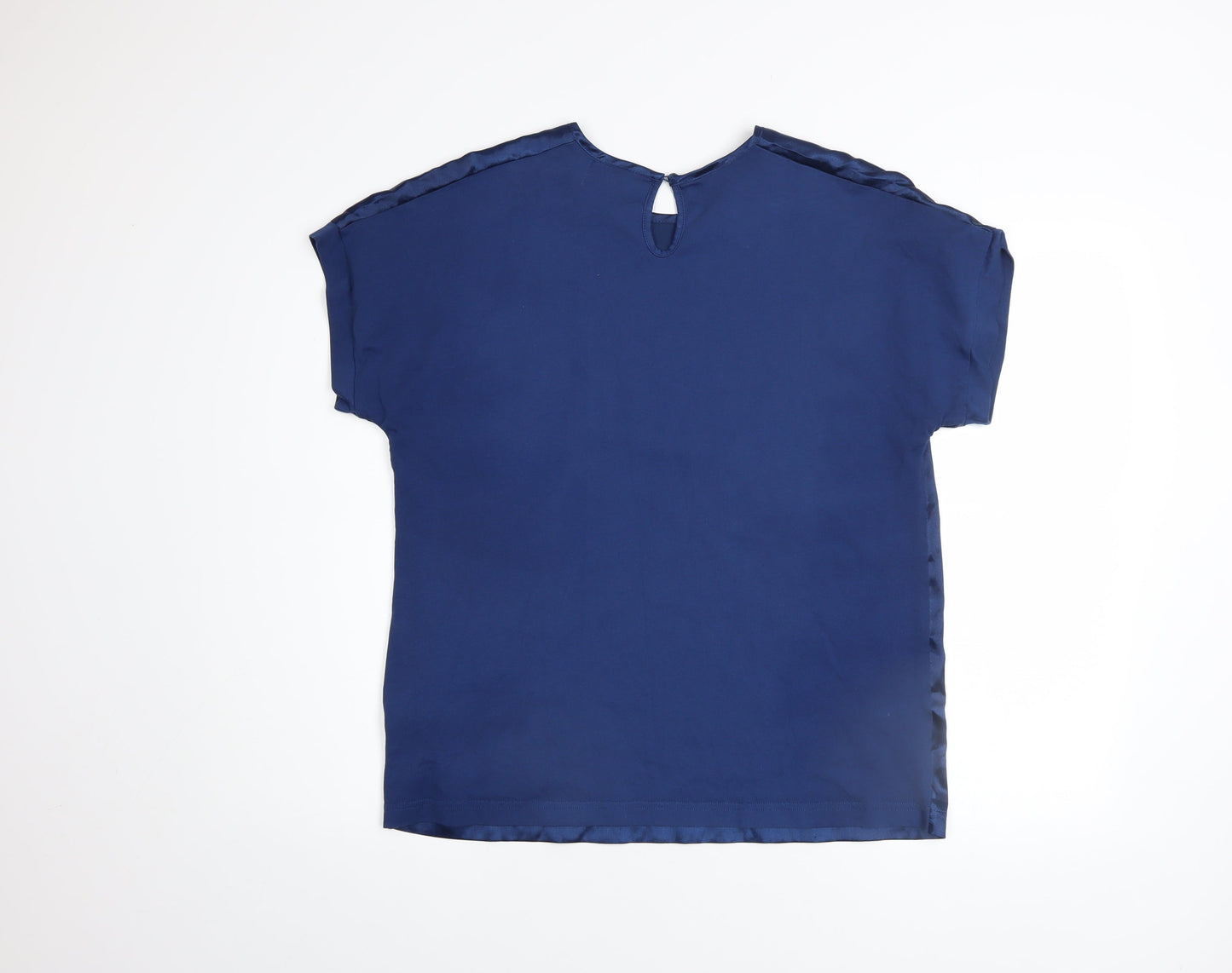 Lennon Courtney Blue Satin Crew Neck Women's Blouse Size M