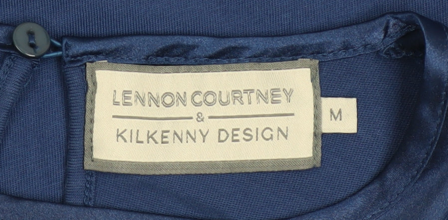 Lennon Courtney Blue Satin Crew Neck Women's Blouse Size M