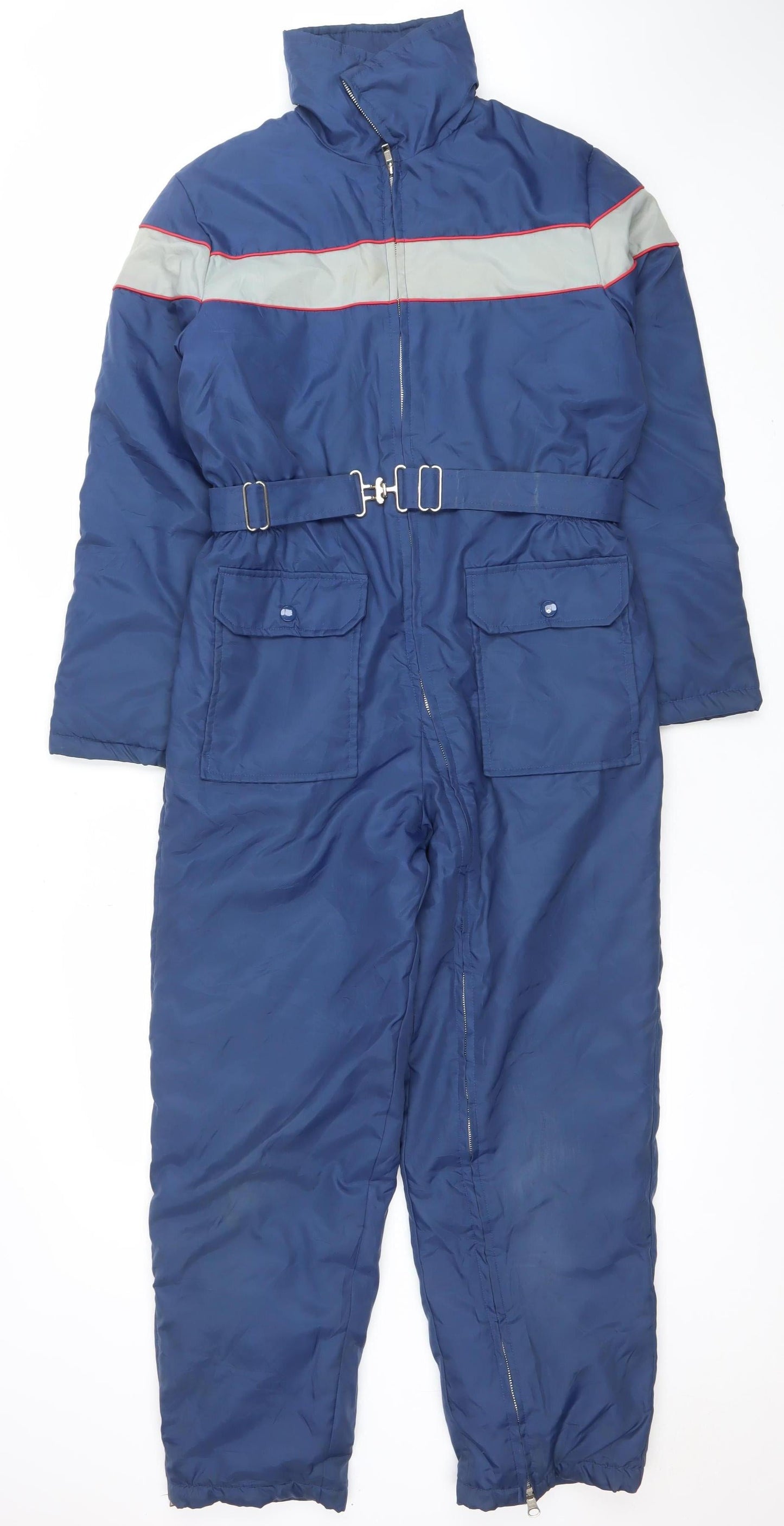 Wild Thunder Blue Nylon Insulated Ski Jumpsuit Women UK 14 Belted Zip Winter