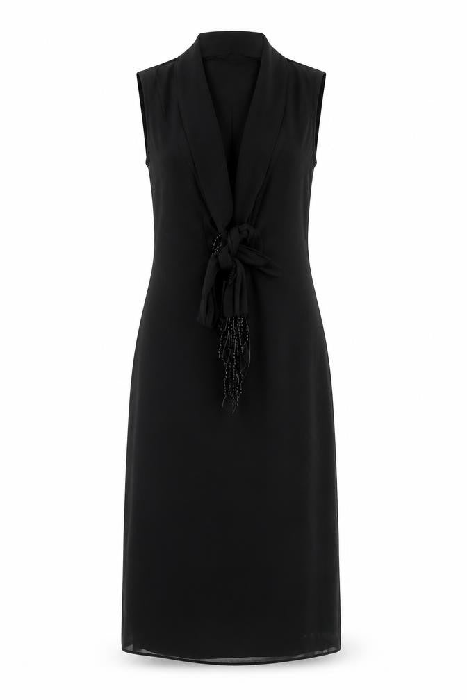 Front view of ESPRIT Women’s Black Sleeveless Beaded Chiffon Sheath Dress XL