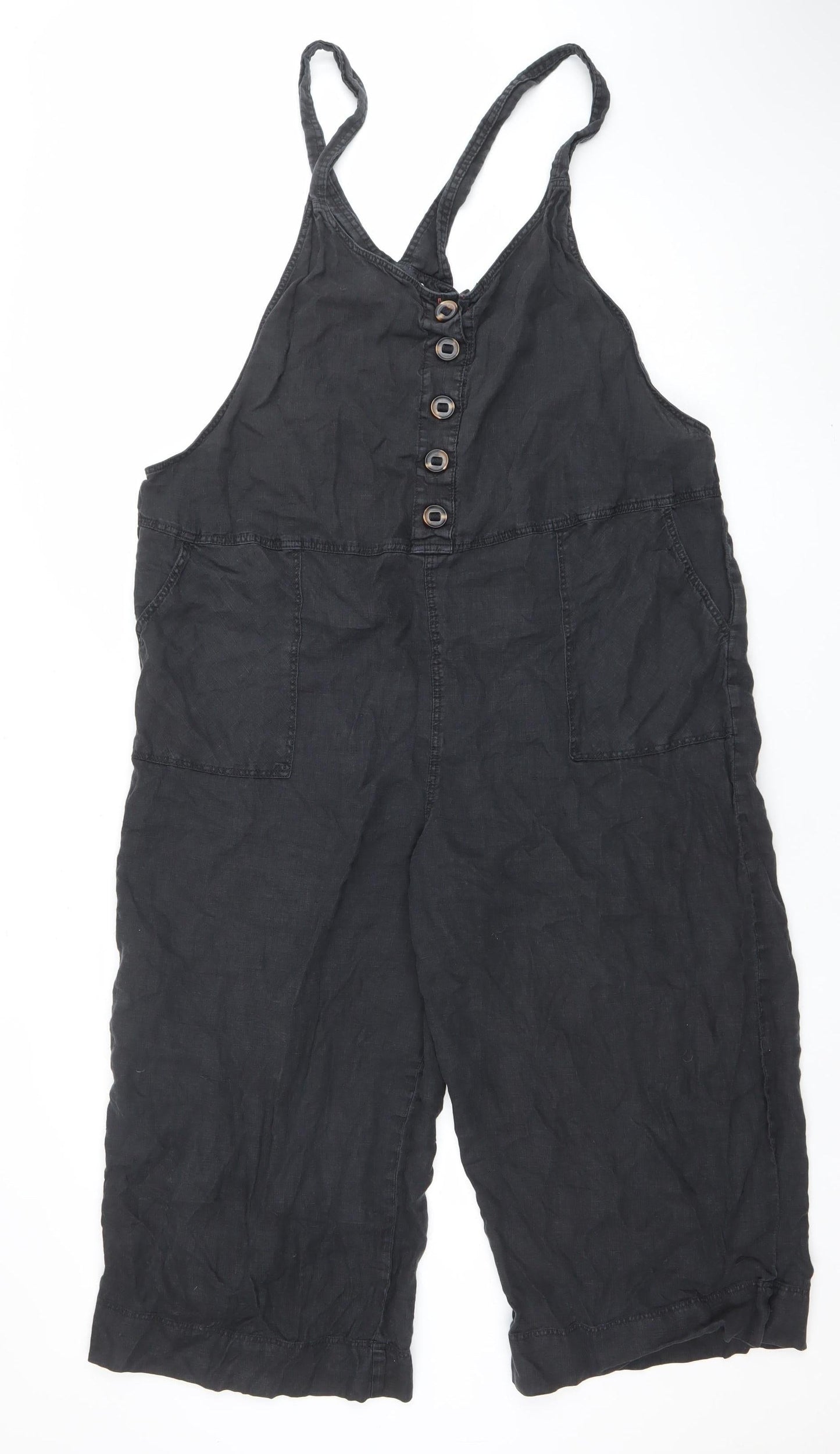 White Stuff Women's Black Linen Jumpsuit UK 18 Strappy Wide-Leg