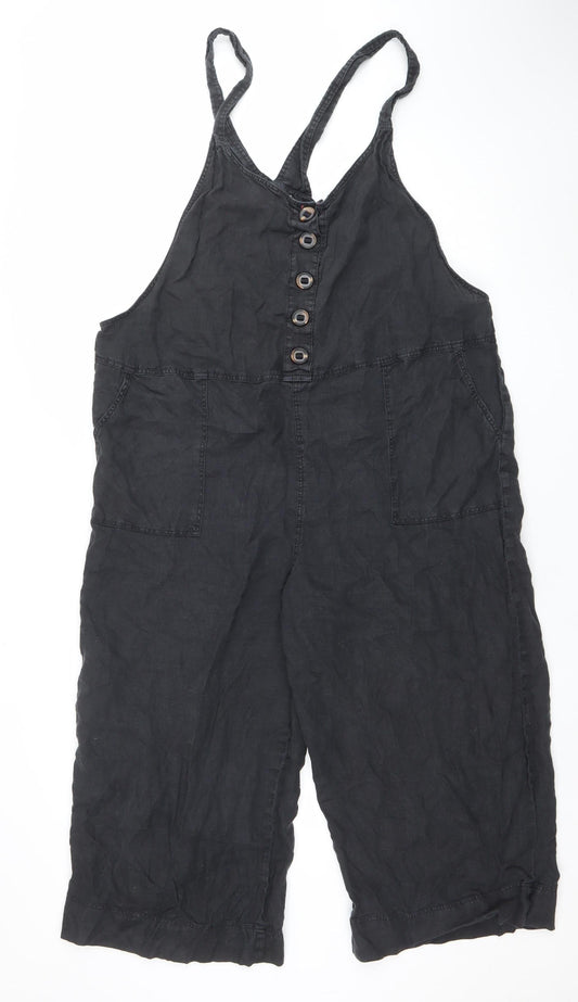 White Stuff Women's Black Linen Jumpsuit UK 18 Strappy Wide-Leg