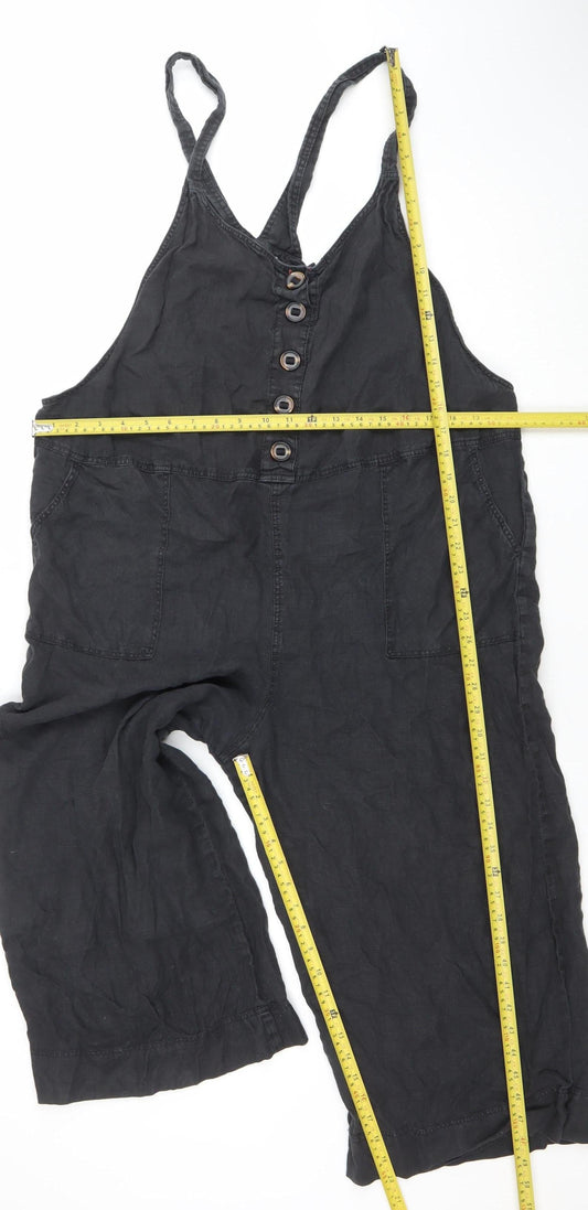White Stuff Women's Black Linen Jumpsuit UK 18 Strappy Wide-Leg
