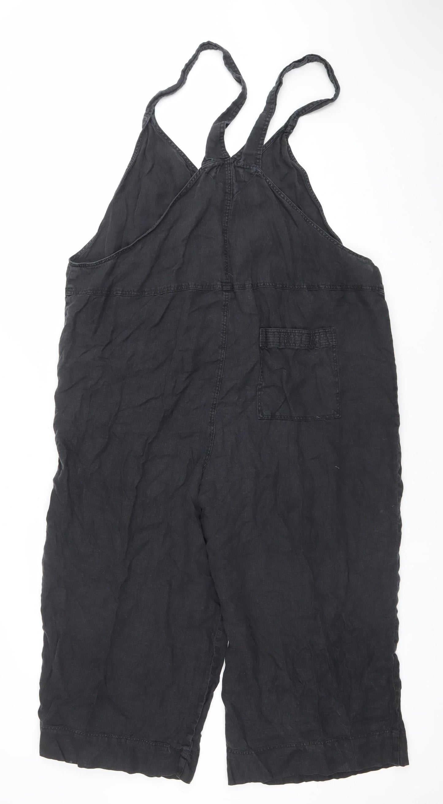 White Stuff Women's Black Linen Jumpsuit UK 18 Strappy Wide-Leg