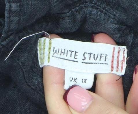 White Stuff Women's Black Linen Jumpsuit UK 18 Strappy Wide-Leg