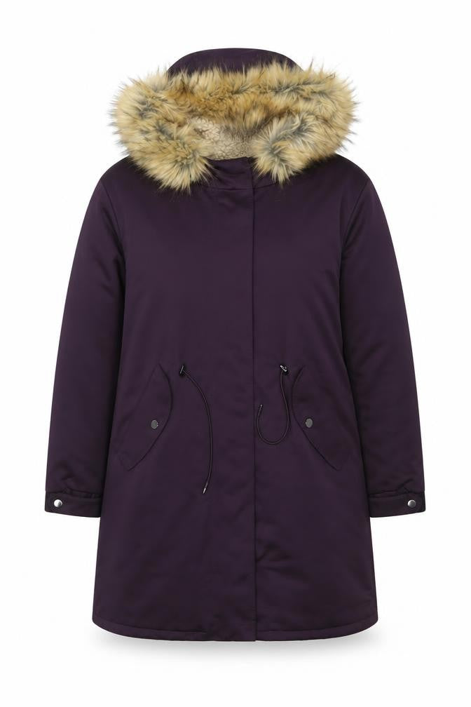 Marks & Spencer Womens Purple Faux Fur Hooded Parka Coat Size 8