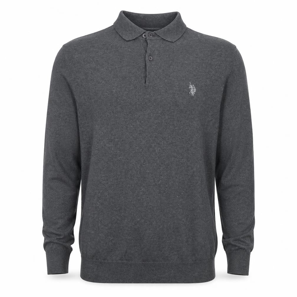 U.S. Polo Assn. Men's Grey Long Sleeve Cotton Polo Shirt M