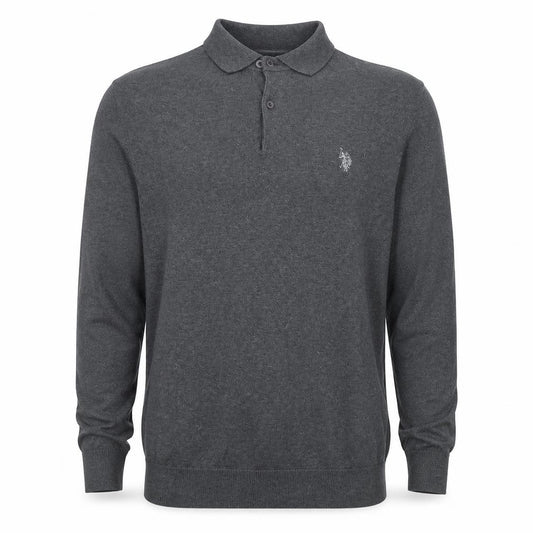 U.S. Polo Assn. Men's Grey Long Sleeve Cotton Polo Shirt M