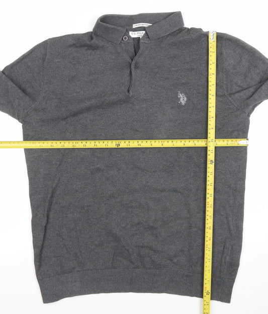 U.S. Polo Assn. Men's Grey Long Sleeve Cotton Polo Shirt M