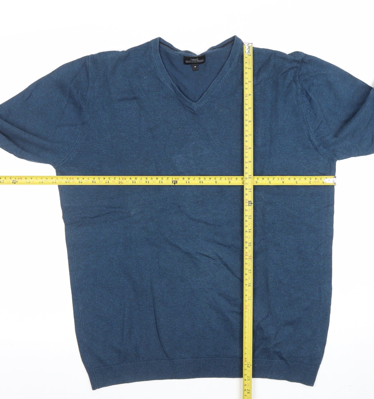 Next Men's Blue V-Neck Cotton Blend Jumper Size M