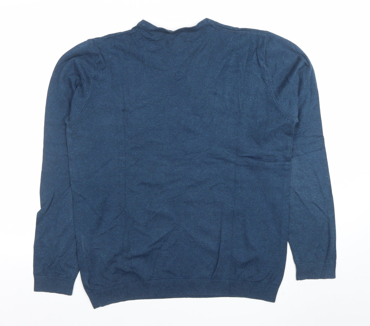 Next Men's Blue V-Neck Cotton Blend Jumper Size M